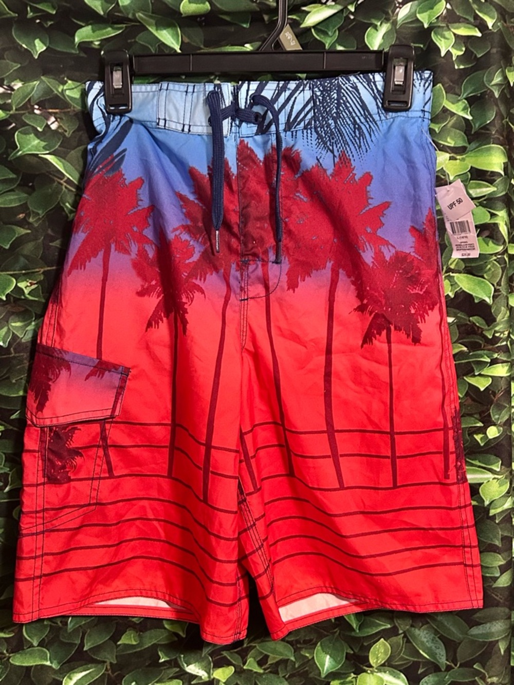 Joe Boxer Hawaiian Tropical Print Swim Trunks Red Blue Purple Boys 14/16 New